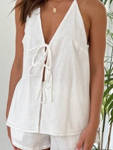 Tied Front Halter Neck Top and Shorts Set White OutfitFlow