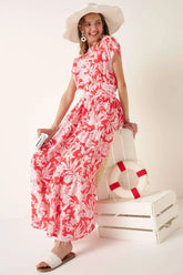Mittoshop Tropical Print Top and Skirt Set CORAL OutfitFlow