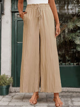 Perfee Frill Wide Leg Pants Tan OutfitFlow