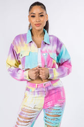 American Bazi Distressed Back Cropped Denim Jacket Unicorn OutfitFlow