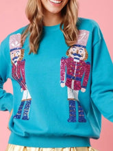 Christmas Sequin Nutcracker Dropped Shoulder Sweatshirt Blue OutfitFlow