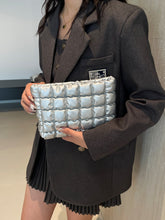 Quilted Plaid Clutch with Zipper Silver One Size OutfitFlow