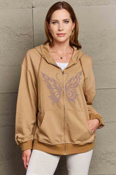 Simply Love Full Size Butterfly Graphic Hoodie Mocha OutfitFlow