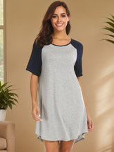 Round Neck Short Sleeve Contrast Lounge Dress Light Gray OutfitFlow