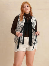 Plus Size Tied Sherpa Vest Coat with Pockets Black White OutfitFlow