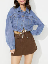 Collared Neck Dropped Shoulder Cropped Denim Top Medium OutfitFlow