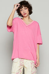 POL V-Neck Half Sleeve T-Shirt Barbie Pink OutfitFlow