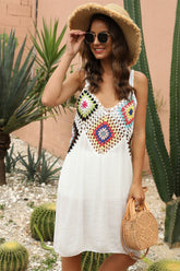 Geometric V-Neck Spaghetti Strap Cover Up Dress White One Size OutfitFlow