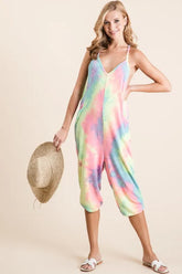 BiBi Tie Dye French Terry Mid-Length Casual Jumpsuit PASTEL TIEDYE OutfitFlow
