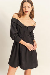 HYFVE Button Down Spaghetti Strap Mini Dress with Pockets Black OutfitFlow