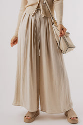 Tied Wide Leg Pants Beige OutfitFlow