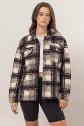HYFVE Plaid Button Up Boucle Jacket Black OutfitFlow