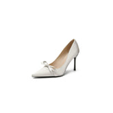 Bow Point Toe Stiletto Pumps Silver OutfitFlow