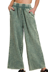 Zenana Washed Double Gauze Elastic Band Waist Pants ASH JADE OutfitFlow