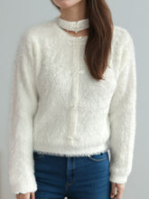 Cutout Knot Button Long Sleeve Cardigan White One Size OutfitFlow