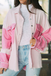 Two-tone Color Exposed Seam Corduroy Shacket Blush Pink OutfitFlow