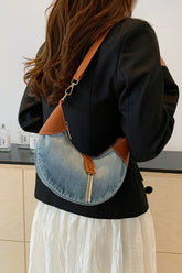 Contrast Denim Shoulder Bag Light Blue One Size OutfitFlow