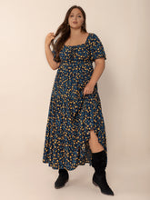 Plus Size Printed Short Sleeve Slit Tiered Maxi Dress Black OutfitFlow