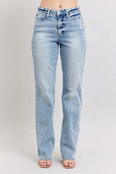 Judy Blue Full Size Mid Rise Light Wash Dad Jeans Plus Size LT OutfitFlow