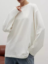 Round Neck Dropped Shoulder Long Sleeve T-Shirt White OutfitFlow