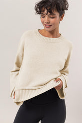 HYFVE Round Neck Dropped Shoulder Ribbed Sweater Cream OutfitFlow