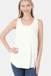 Zenana Round Neck Curved Hem Tank Ivory OutfitFlow