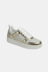Forever Link Rhinestone Platform Flat Sneakers Gold White OutfitFlow