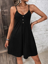 Decorative Button Scoop Neck Mini Cami Dress Black OutfitFlow