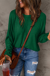Double Take Full Size Round Neck Long Sleeve T-Shirt Green OutfitFlow