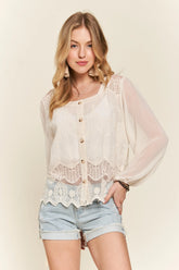 ADORA Button Down Embroidered Blouse BEIGE OutfitFlow