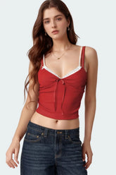 Lace Detail V-Neck Cami Rust OutfitFlow