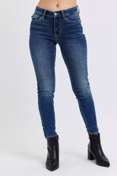 Judy Blue Full Size Mid-Rise Waist Skinny Jeans with Pockets Dark OutfitFlow