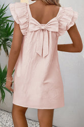 Ruffle Sleeve Bow Back Mini Dress Watermelon pink OutfitFlow