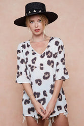 BiBi Leopard Printed V Neck Woven Top with Ruffled LEOPARD OutfitFlow