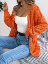 Openwork Open-Front Long Sleeve Cardigan Orange OutfitFlow