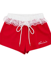 Lace Detail Shorts Red OutfitFlow
