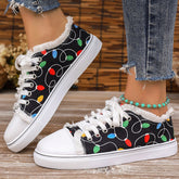 Raw Hem Printed Round Toe Sneakers Black OutfitFlow