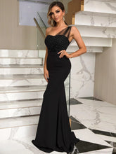 Rhinestone One-Shoulder Formal Dress Black OutfitFlow