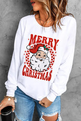 Santa Graphic Round Neck Long Sleeve Sweatshirt White OutfitFlow