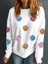 Halloween Pumpkin Lantern Sequin Patched Sweatshirt White OutfitFlow