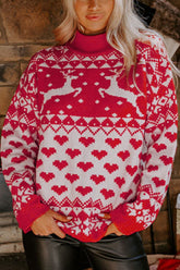 Christmas Element Turtleneck Long Sleeve Sweater Fiery Red OutfitFlow