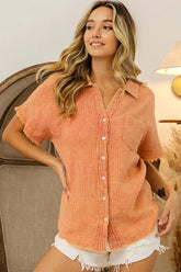 BiBi Mineral Washed Buttoned Up Shirt Top VINTAGE APRICOT OutfitFlow