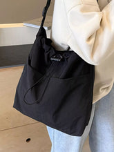 Drawstring Closure Canvas Crossbody Bag Black One Size OutfitFlow