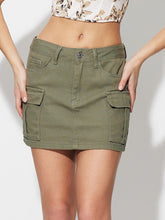 Pocketed Mini Denim Skirt Army Green OutfitFlow