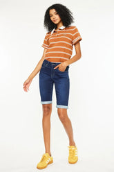 Kancan Mid Rise Bermuda Denim Shorts DARK OutfitFlow
