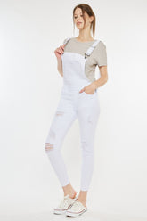 Kancan Distressed Skinny Denim Overalls White OutfitFlow
