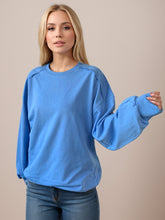 Exposed Seam Round Neck Long Sleeve Sweatshirt Blue OutfitFlow