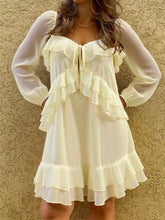 Ruffle Trimmed Long Sleeve Mini Dress Cream OutfitFlow