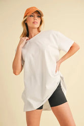 Aemi+Co Round Neck Short Sleeve Oversized T-Shirt WHITE OutfitFlow