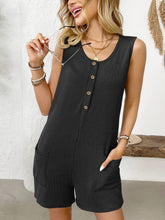 Pocketed Round Neck Sleeveless Romper Black OutfitFlow